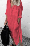 Casual Solid Patchwork Turndown Collar Shirt Dress Dresses