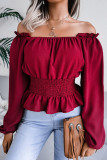 Fashion Elegant Solid Split Joint Flounce Off the Shoulder Tops(5 Colors)