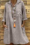 Casual Solid Buckle Turndown Collar One Step Skirt Dresses