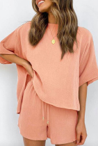 Casual Solid Basic O Neck Half Sleeve Two Pieces