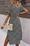 Fashion Elegant Print Split Joint Turndown Collar Waist Skirt Dresses