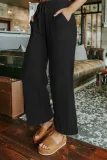 Casual Solid Frenulum Solid Color Straight Mid Waist Wide Leg Solid Color Bottoms