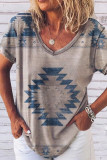 Fashion Casual Print Split Joint V Neck T-Shirts