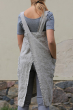 Casual Solid Split Joint Pocket Square Collar Irregular Dress Dresses