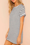 Fashion Casual Striped Split Joint O Neck A Line Dresses