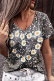 Casual Floral Basic V Neck T-Shirts