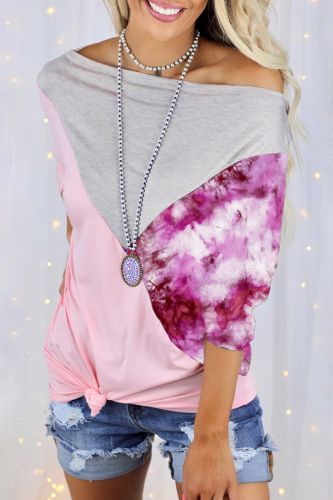 Casual Print Contrast Off the Shoulder T-Shirts