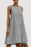 Casual Solid Split Joint O Neck Cake Skirt Dresses