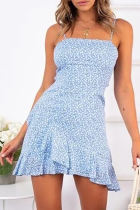 Elegant Floral Backless Flounce Strapless A Line Dresses