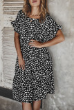 Fashion Street Print Flounce O Neck Printed Dress Dresses