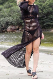 Fashion Vacation Solid Hollowed Out Swimwears Cover Up