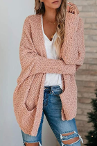 Casual Solid Pocket V Neck Tops Sweater