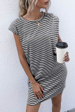 Fashion Casual Striped Patchwork O Neck Pencil Skirt Dresses