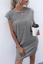 Fashion Casual Striped Patchwork O Neck Pencil Skirt Dresses