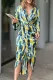 Elegant Geometric Printing Turndown Collar Shirt Dress Dresses