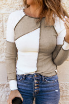 Fashion Patchwork Contrast V Neck Tops