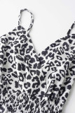Sexy Vacation Leopard Patchwork V Neck Sling Dress Dresses