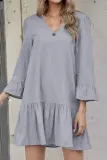 Casual Solid Fold V Neck A Line Dresses