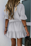 Casual Solid Split Joint Frenulum V Neck A Line Dresses