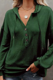 Casual Solid Draw String Hooded Collar Tops