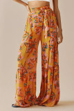 Casual Street Print Fold Loose High Waist Wide Leg Bottoms