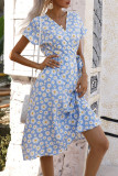 Fashion Street Print Split Joint V Neck A Line Dresses