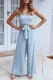 Fashion Street Solid Frenulum Strapless Loose Jumpsuits