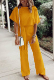 Fashion Casual Solid Frenulum O Neck Loose Jumpsuits