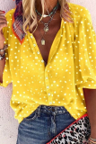 Casual Print Split Joint Turndown Collar Mid Waist Tops