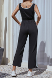 Elegant Solid Slit Without Belt U Neck Regular Jumpsuits