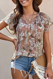 Fashion Casual Print Split Joint V Neck Tops