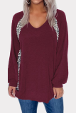 Casual Leopard Patchwork V Neck Tops