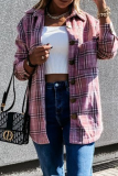 Casual Plaid Buckle Turndown Collar Tops