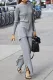 Fashion Casual Solid Solid Color O Neck Long Sleeve Two Pieces