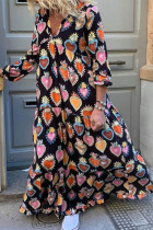 Fashion Street Print Patchwork V Neck A Line Dresses