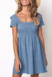 Fashion Casual Solid Split Joint Square Collar Pleated Dresses