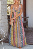 Fashion Street Print Split Joint Backless V Neck A Line Dresses