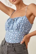 Casual Sweet Floral Frenulum Spaghetti Strap Tops