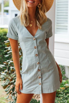 Fashion Street Solid Split Joint V Neck A Line Dresses