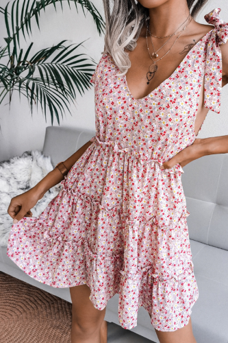 Casual Sweet Floral Strap Design Stringy Selvedge V Neck A Line Dresses