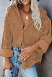 Casual Street Solid Buckle Turndown Collar Tops