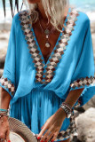 Fashion Street Print Split Joint V Neck Lantern Skirt Dresses