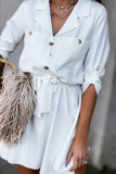 Fashion Elegant Solid Buckle Strap Design Turn-back Collar A Line Dresses