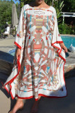 Fashion Vintage Print Split Joint O Neck Printed Dresses