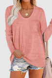 Casual Solid Patchwork Pocket O Neck Tops