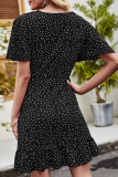 Elegant Dot Patchwork Flounce V Neck A Line Dresses