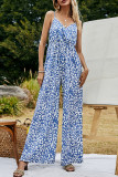 Fashion Street Print Patchwork V Neck Loose Jumpsuits