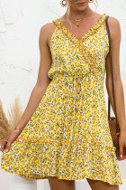 Fashion Sweet Print Split Joint V Neck A Line Dresses