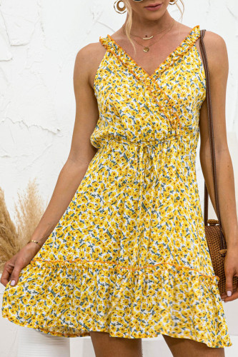 Fashion Sweet Print Split Joint V Neck A Line Dresses