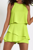 Casual Solid O Neck Loose Rompers